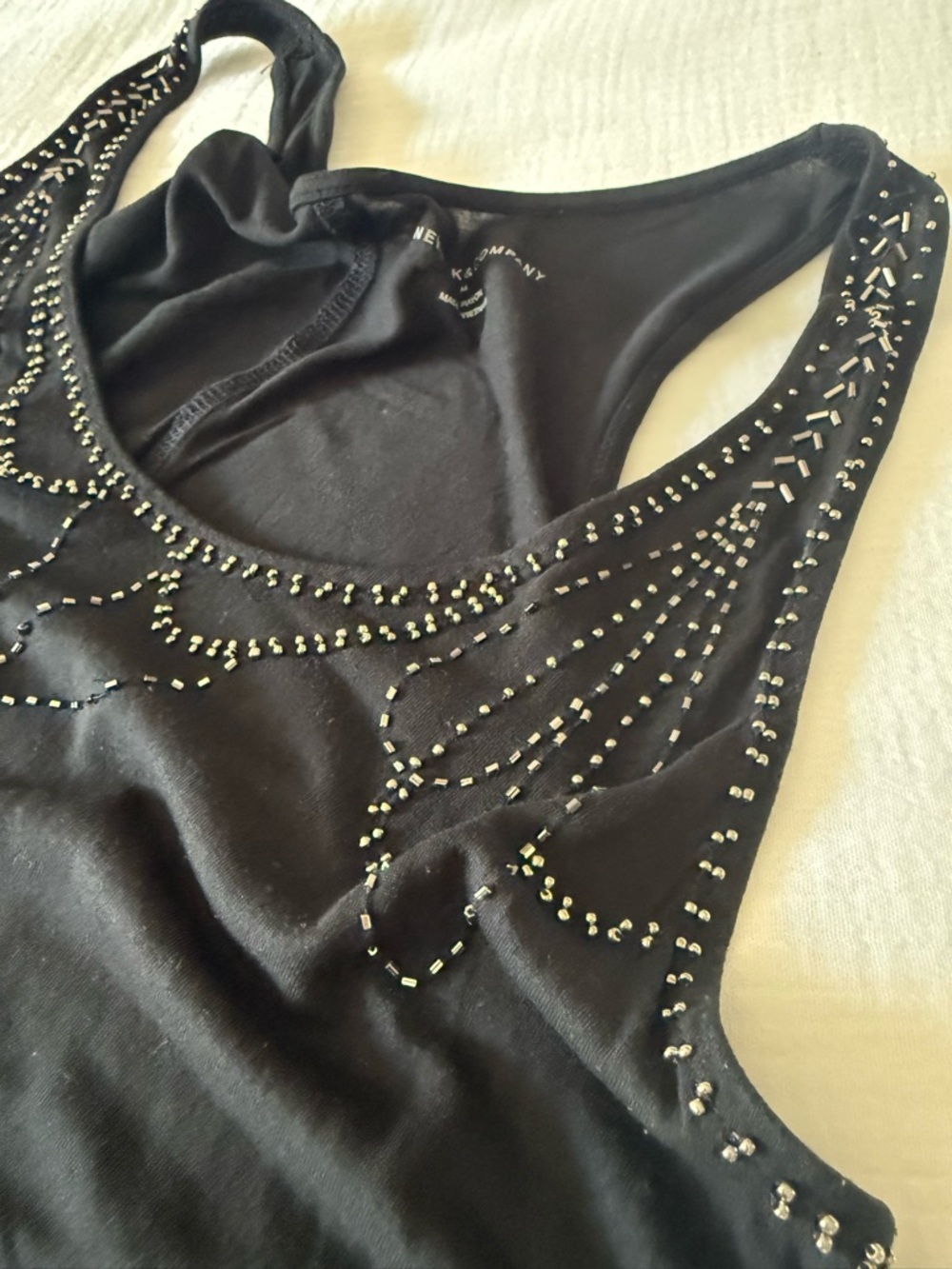 Y2K New York & Company Black Tank Top w/ Gunmetal Beadwork Embellishments Flowy